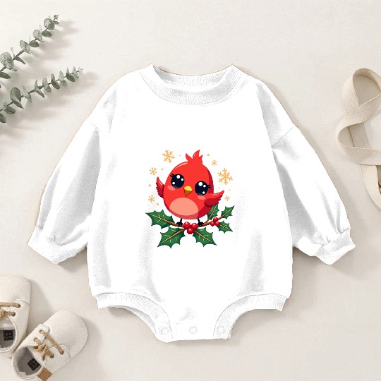Elegant Christmas Cardinal on Holly Branch Baby Romper Sweatshirts
