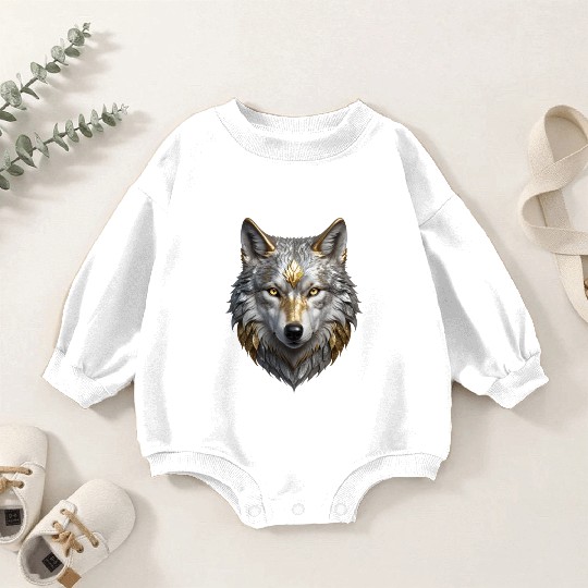 Majestic Silver/Gold Wolf Baby Romper Sweatshirts