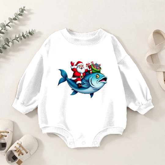 Santa on Bass Merry Fishmas Fishing Christmas Baby Romper Sweatshirts