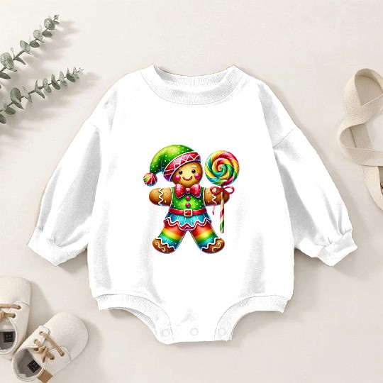 Gingerbread Christmas, Merry Christmas, Candy Baby Romper Sweatshirts