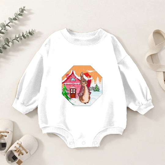 A rabbit walking on Christmas Day Baby Romper Sweatshirts