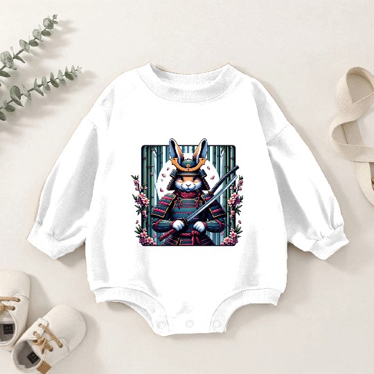 Samurai Rabbit with Katana and Cherry Blossoms Baby Romper Sweatshirts