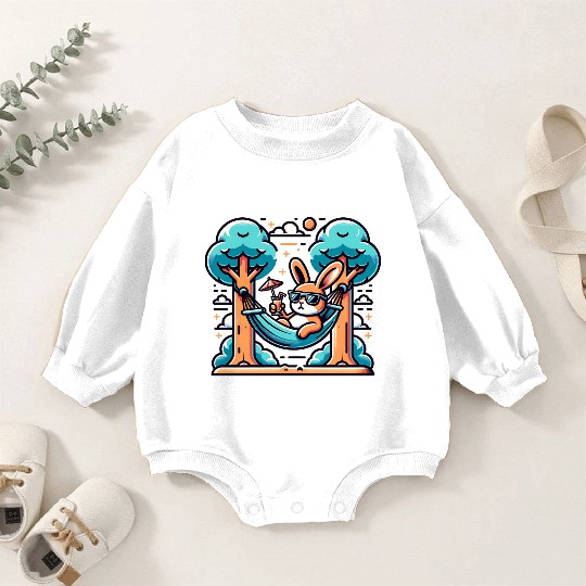 Sunny Day Chill Bunny Relaxing in Hammock Baby Romper Sweatshirts