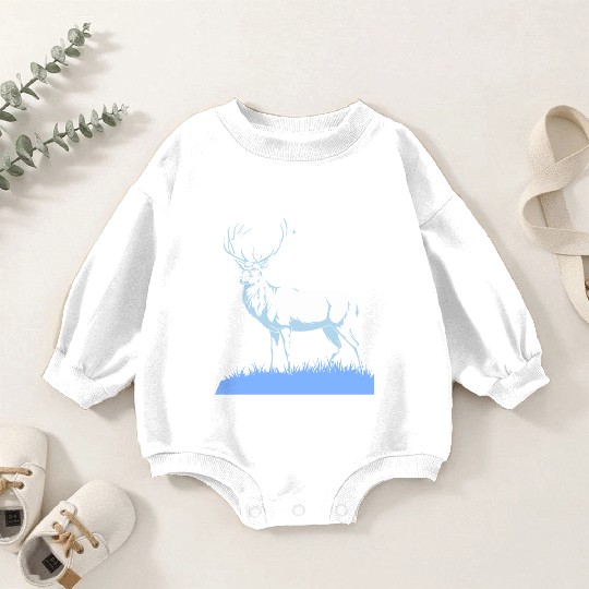 White Stag Deer Standing In Grass Baby Romper Sweatshirts
