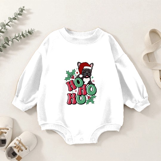 HO HO HO French Bulldog Holly Leaf Funny Baby Romper Sweatshirts