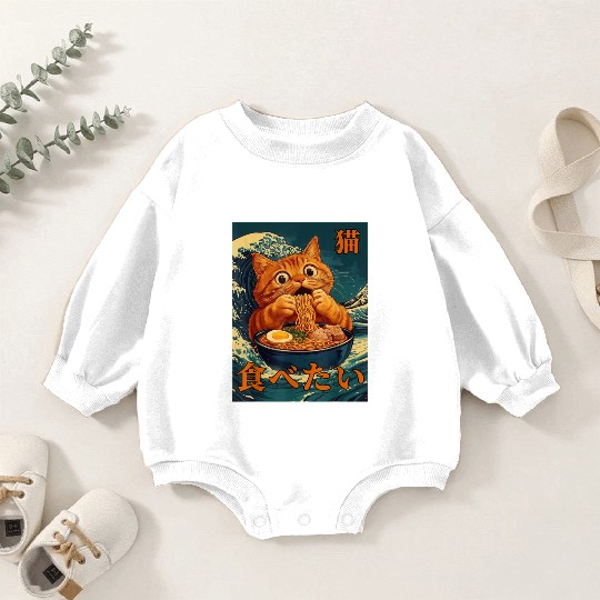 Cat Ramen Japanese Graphic Art Kids Men Women Fun Baby Romper Sweatshirts