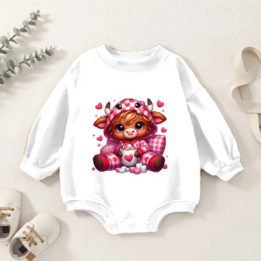 Cute cartoon valentines highland cow Baby Romper Sweatshirts