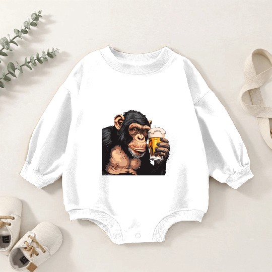 Cute Chimpanzee Drinking Beer 2 Baby Romper Sweatshirts