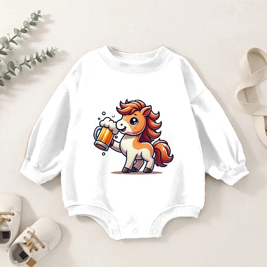 Cute Pony Drinking Beer 3 Baby Romper Sweatshirts