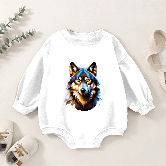 Isolated Lone Wolf Head Ink Design Baby Romper Sweatshirts