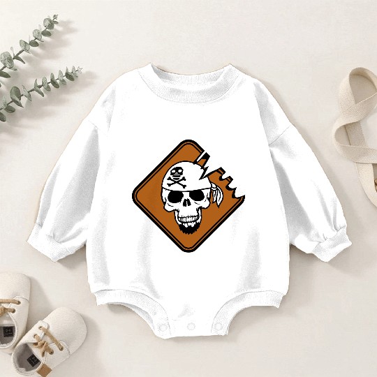 Pirate Shield Skull Skeleton Danger Warning Sign Baby Romper Sweatshirts
