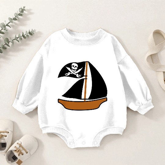 Painted Pirate Ship Kids Motif Drawing Cool Funny Baby Romper Sweatshirts