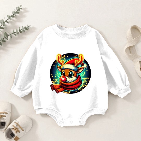 Funny Christmas Rudolph: Glowing Neon Santa Scarf Baby Romper Sweatshirts