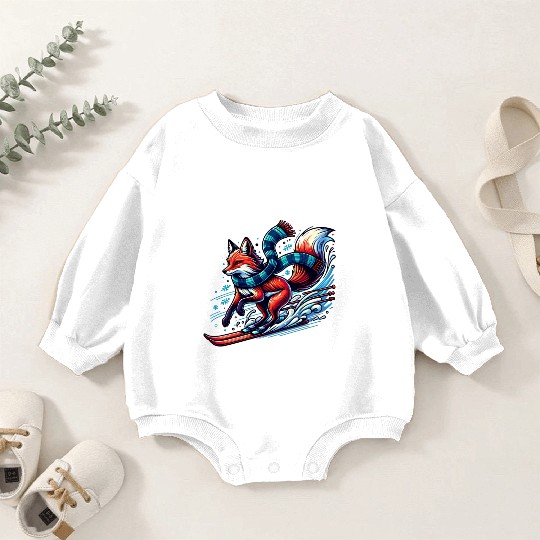 Fox Skiing Adventure in Winter Wonderland Baby Romper Sweatshirts
