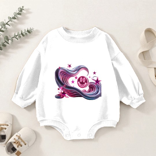 Neon Vibes Baby Romper Sweatshirts – Glowing Abstract Waves, Stars