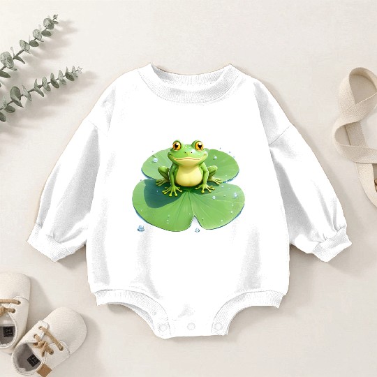 Cheerful Frog on Lily Pad Baby Romper Sweatshirts