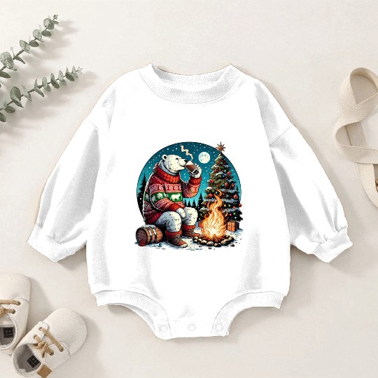 Cozy Christmas Polar Bear: Eggnog & Fireside Cheer Baby Romper Sweatshirts
