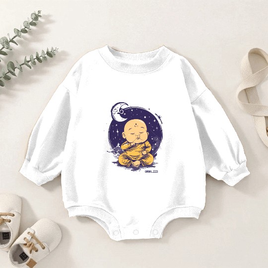 Sleepy Baby Buddha with Moon and Stars Baby Romper Sweatshirts