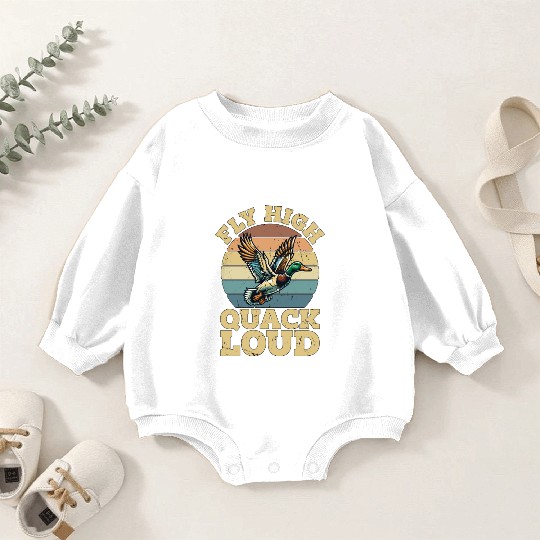 Mallard Duck Fly High Quack Loud Retro Water Bird Baby Romper Sweatshirts