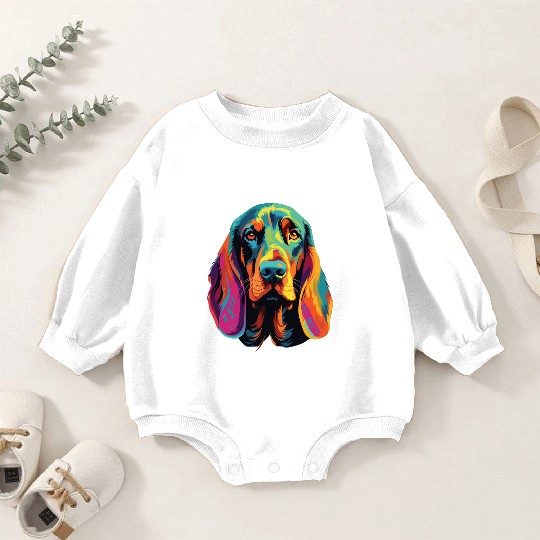 Watercolor Colorful Black And Tan Coonhound Baby Romper Sweatshirts