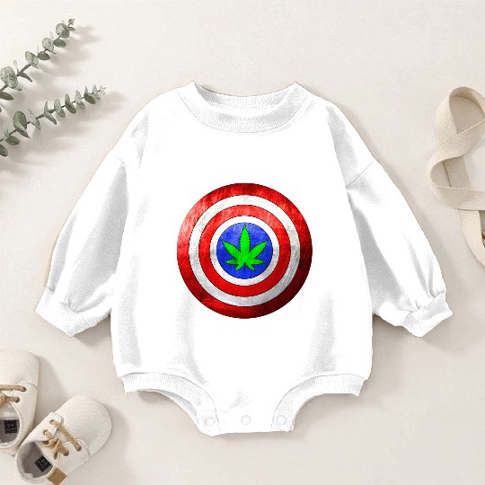 Captain Cannabis Shield Red White Blue and Green Baby Romper Sweatshirts
