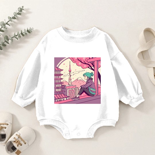 Blossom Breeze: Tokyo Girl Embracing a Tranquil Baby Romper Sweatshirts