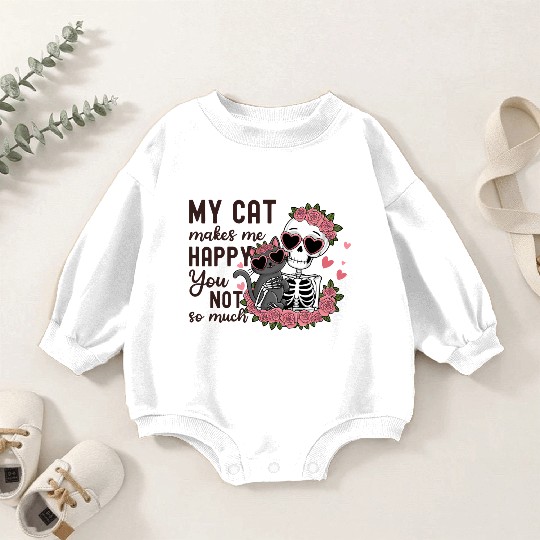 Funny Valentines Day Skeleton Cat Lover Baby Romper Sweatshirts