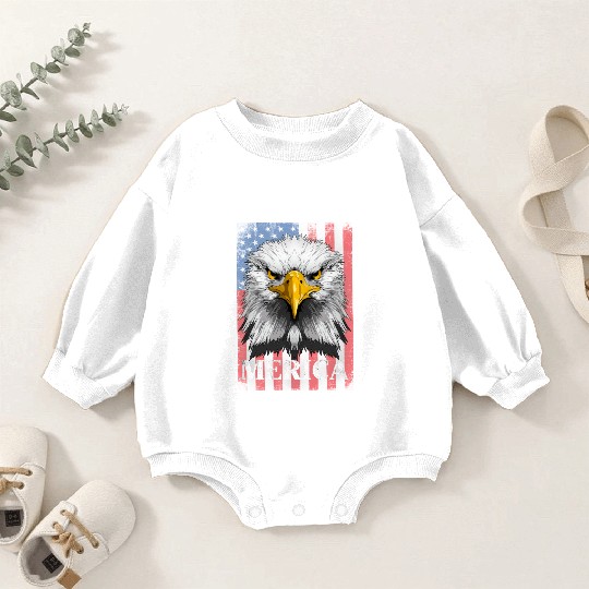 American Flag Patriotic Eagle 4th of July Merica Baby Romper Sweatshirts