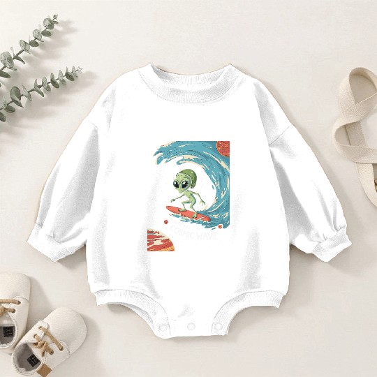 crazy Alien Gift Surfing the Cosmic Wave Baby Romper Sweatshirts