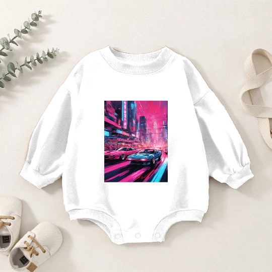 Street racers in downtown Tokyo Vaporwave Baby Romper Sweatshirts