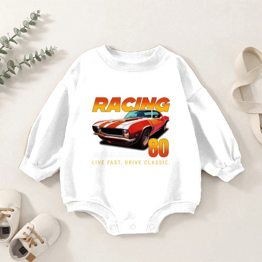 Racing Classic Car Graphic Baby Romper Sweatshirts, Retro Muscle Car