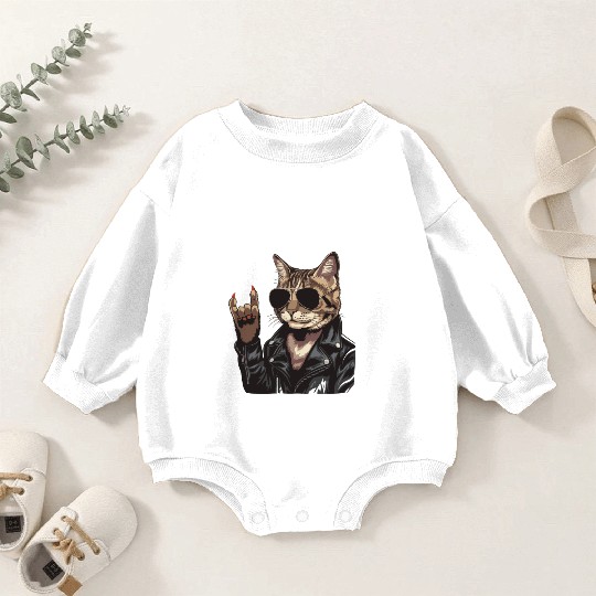 Heavy Metal Cat Rocker Death Metal Music Fan Gift Baby Romper Sweatshirts