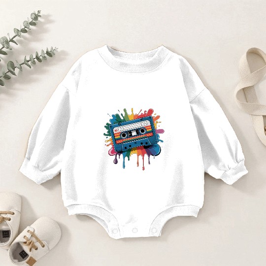 80s Retro Cassette Splash Classic Cassette Tape Baby Romper Sweatshirts
