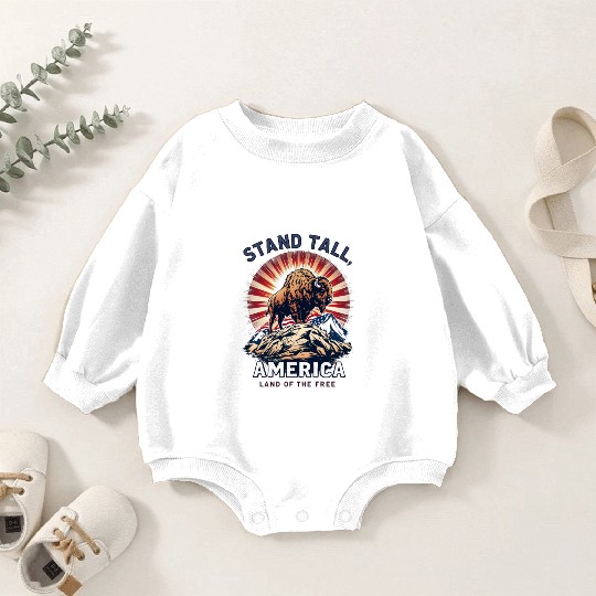 Stand Tall America Land Of The Free Buffalo Baby Romper Sweatshirts