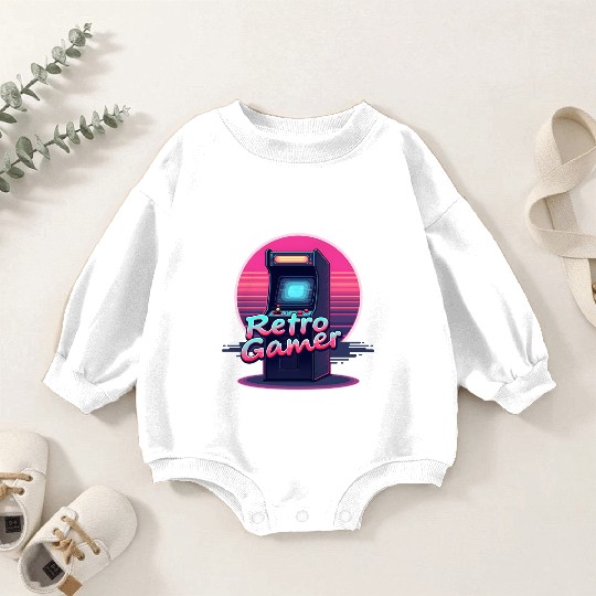 retro gamer in retro style oldschool gamer Baby Romper Sweatshirts