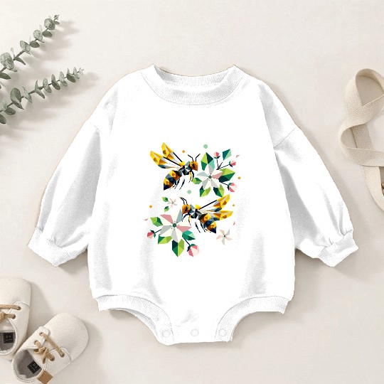 Bees and apple blossoms in harmonious colors Baby Romper Sweatshirts