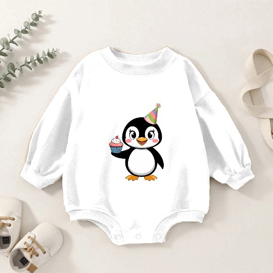 Birthday Joyful Penguin With Cupcake Baby Romper Sweatshirts