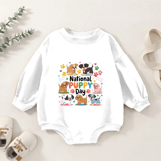 National Puppy Day design featuring adorable Baby Romper Sweatshirts