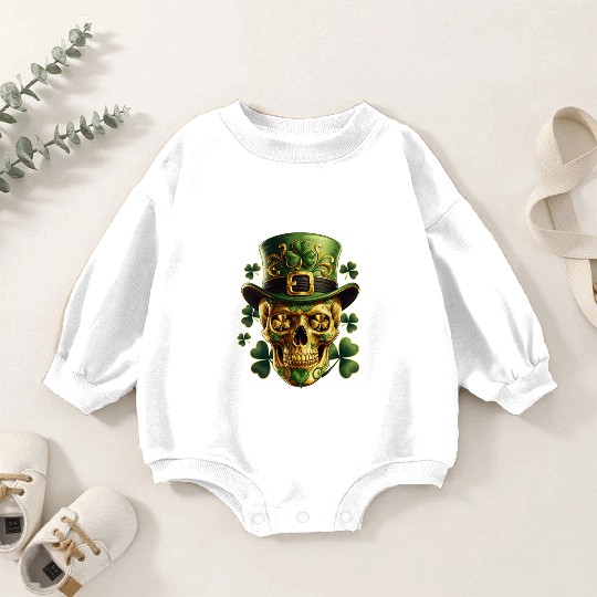 St Patricks Day Sugar Skull Shamrock Irish Mexican Baby Romper Sweatshirts