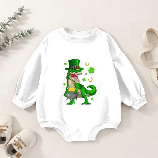 Happy St Patricks Day Dinosaur T-Rex Baby Romper Sweatshirts