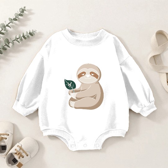Taurus Zodiac Sloth Holding Leaf Baby Romper Sweatshirts