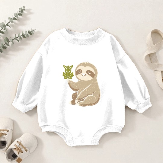 Taurus Zodiac Sloth with Leaf Symbol Serenity Baby Romper Sweatshirts