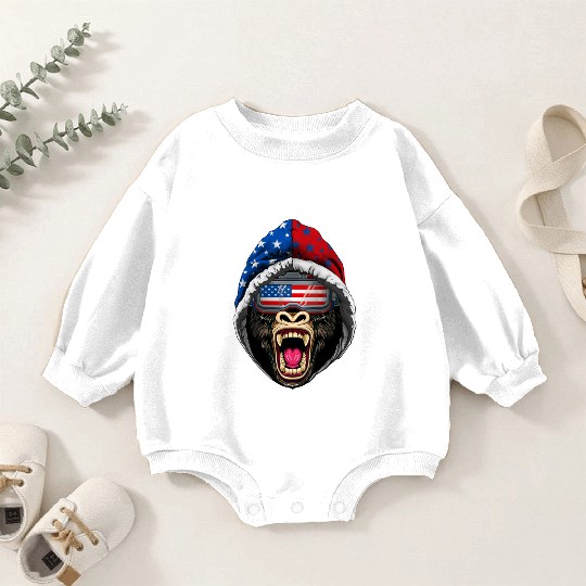 4th Of July Gorilla Lover USA American Flag Baby Romper Sweatshirts