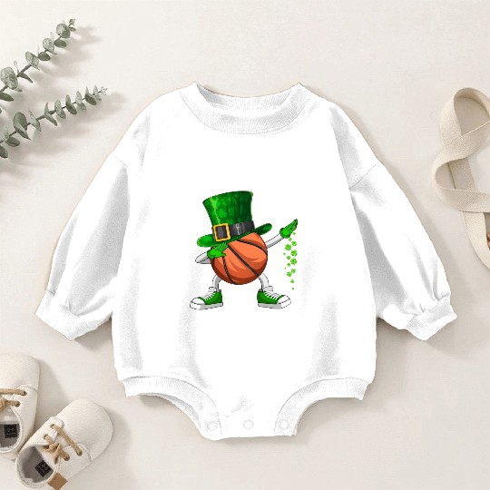 Funny Dabbing Shamrock Basketball St Patrick's Day Baby Romper Sweatshirts