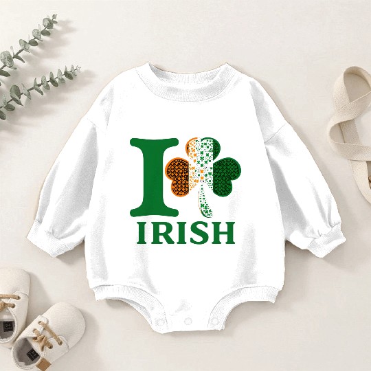 I Love Irish – Shamrock Clover Irish Flag Design Baby Romper Sweatshirts