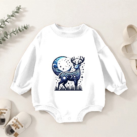 Celestial Deer Under Starry Night Moon Baby Romper Sweatshirts