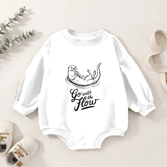 Go With The Flow Relaxed Otter Illustration Baby Romper Sweatshirts