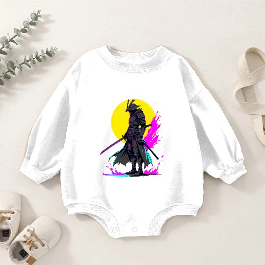 Cyberpunk Samurai Warrior Neon Art Design Baby Romper Sweatshirts