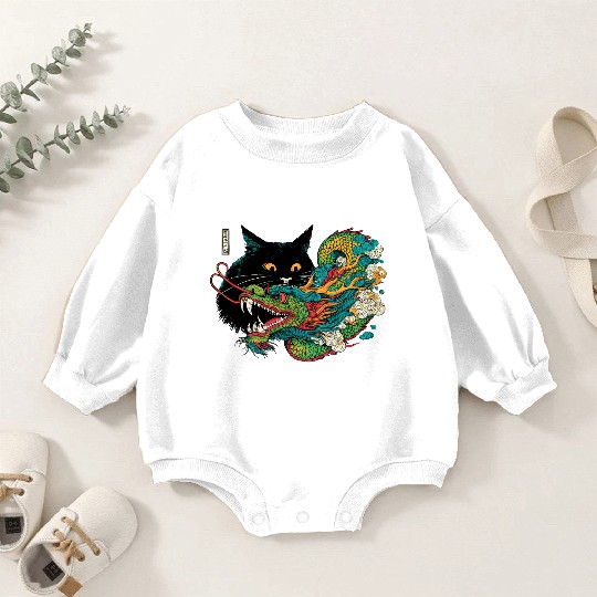 Ukiyo-e Black Cat Chinese Dragon Baby Romper Sweatshirts