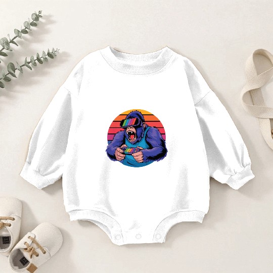 Retro Gamer Ape Baby Romper Sweatshirts